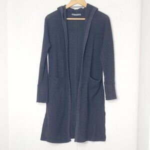 Coin 1804 Los Angeles Black Pockets Casual Open Front Hooded Knit Cardigan Smal